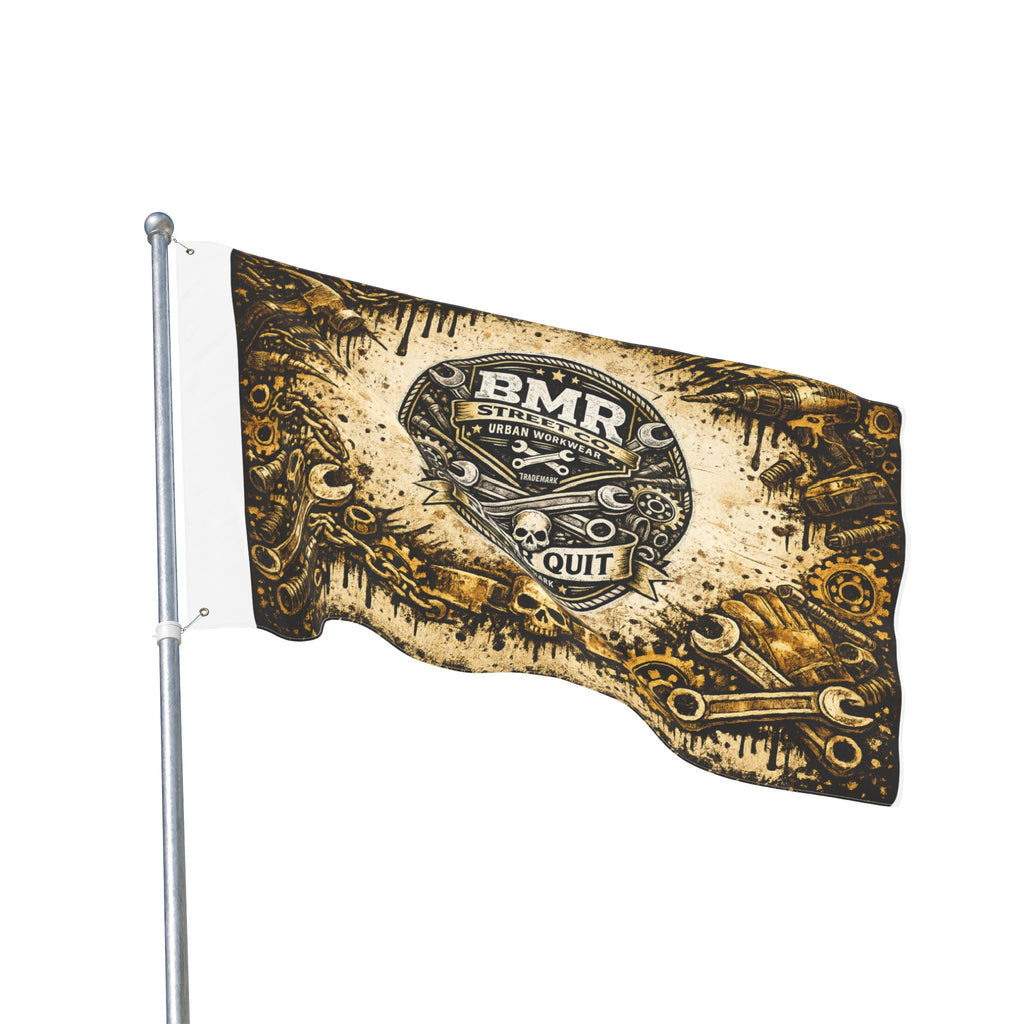 BMR Street Co. Vintage Motorcycle Skull Flag — Double-Sided Garage Banner