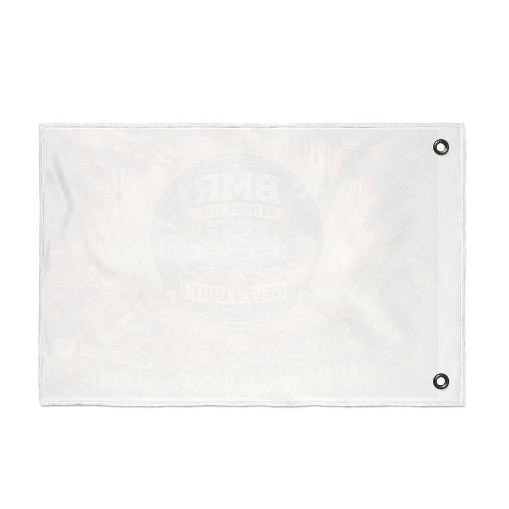 BMR Street Co. Vintage Motorcycle Skull Flag — Double-Sided Garage Banner