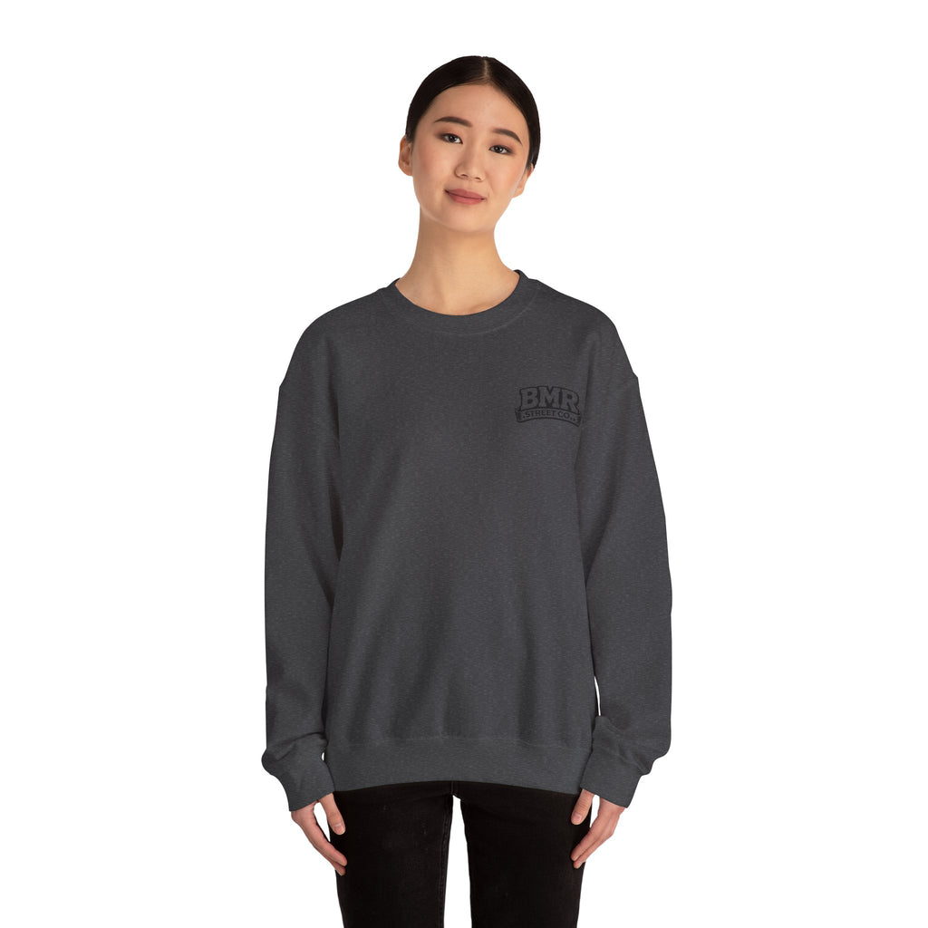BMR Vintage Crest Crewneck Sweatshirt — White Casual Logo Pullover