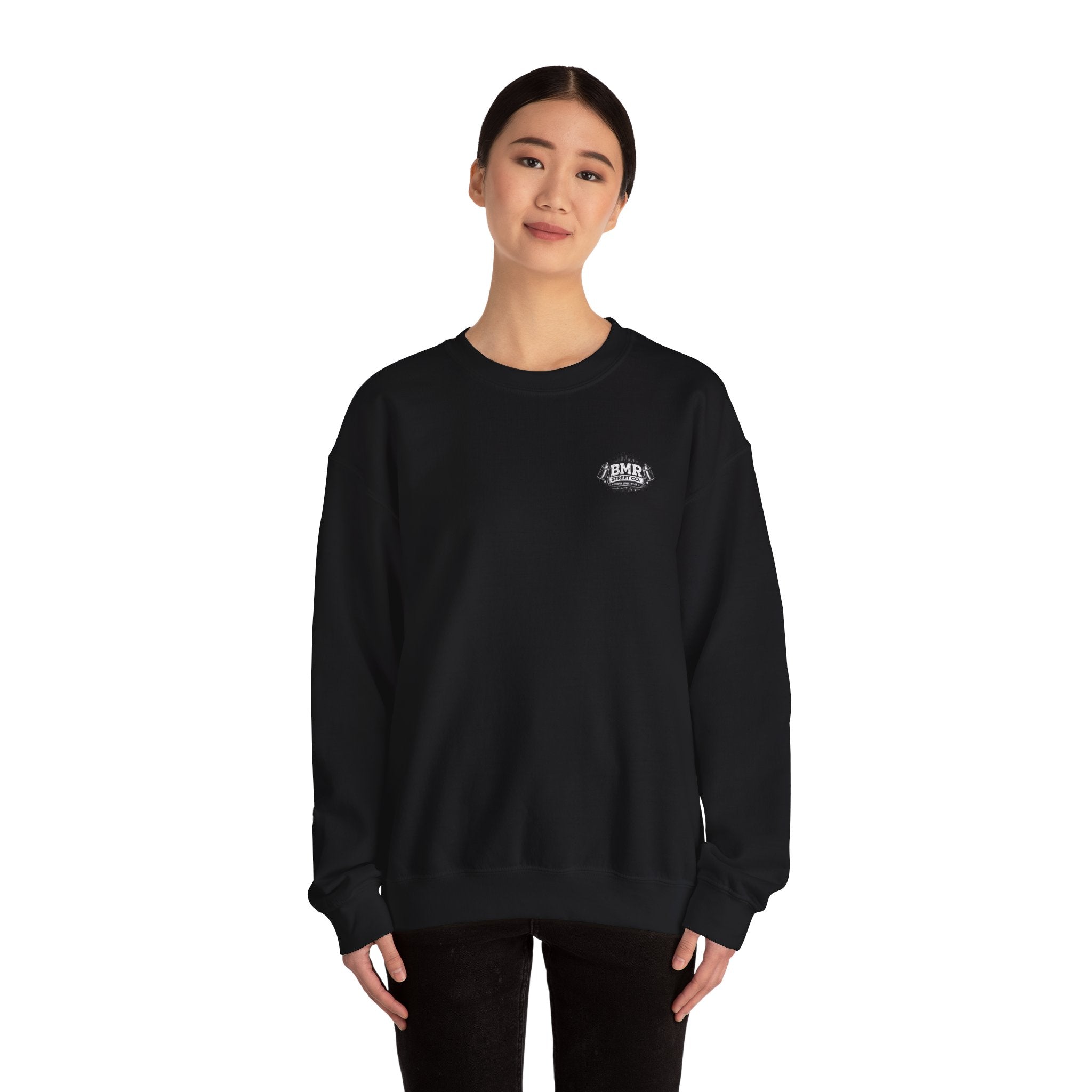 Crewneck Sweatshirt — Minimal 'BMK' Badge Chest Logo, Casual Unisex Pullover
