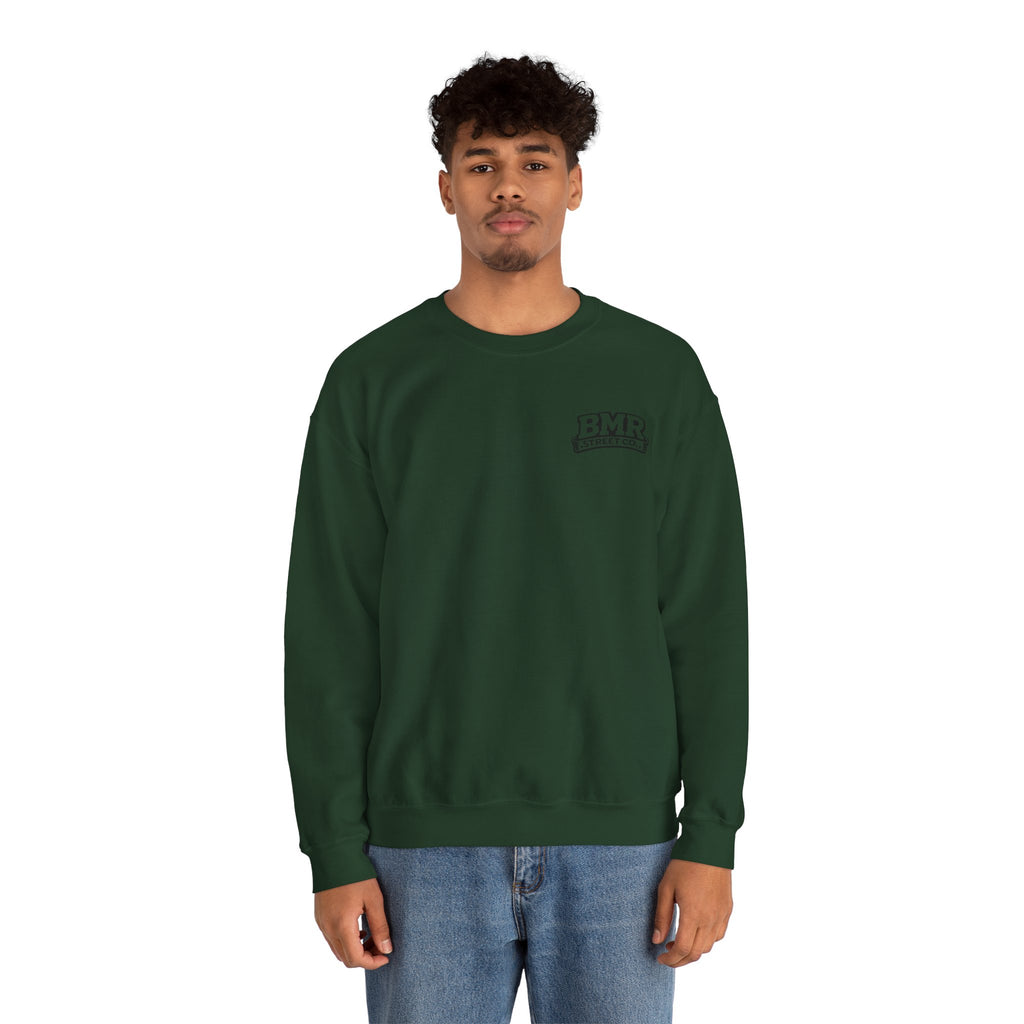 BMR Vintage Crest Crewneck Sweatshirt — White Casual Logo Pullover