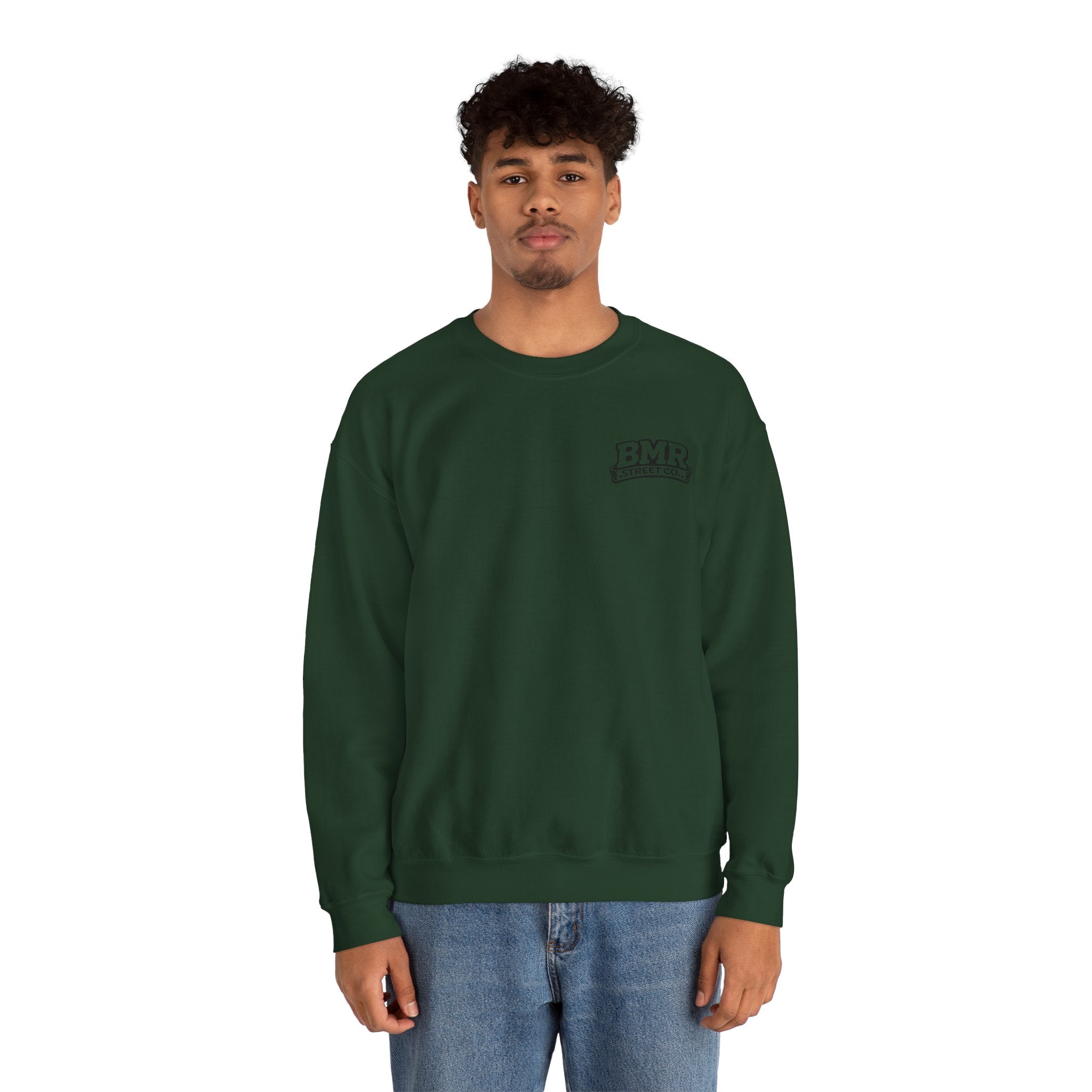 BMR Vintage Crest Crewneck Sweatshirt — White Casual Logo Pullover