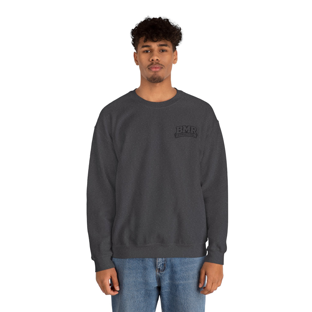 BMR Vintage Crest Crewneck Sweatshirt — White Casual Logo Pullover