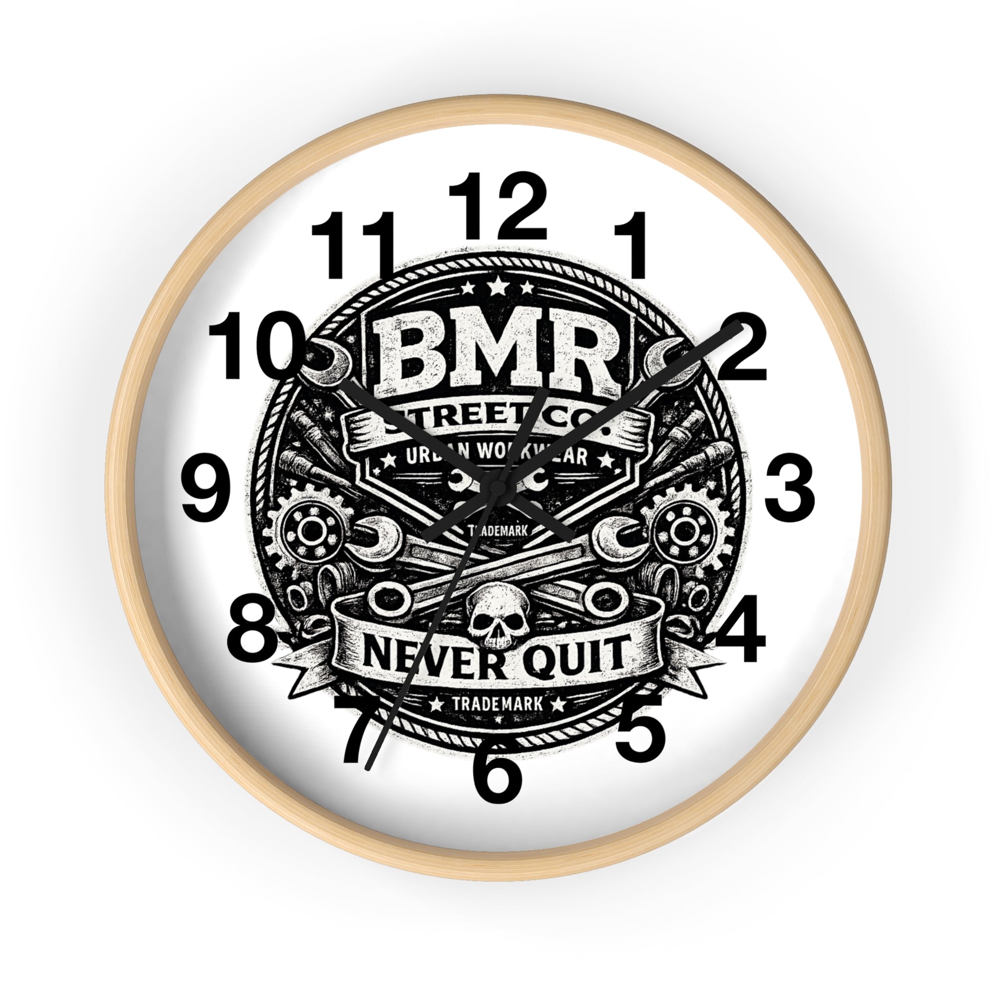 Never Quit Wall Clock — BMR Street Co. Skull & Wrench Garage Decor