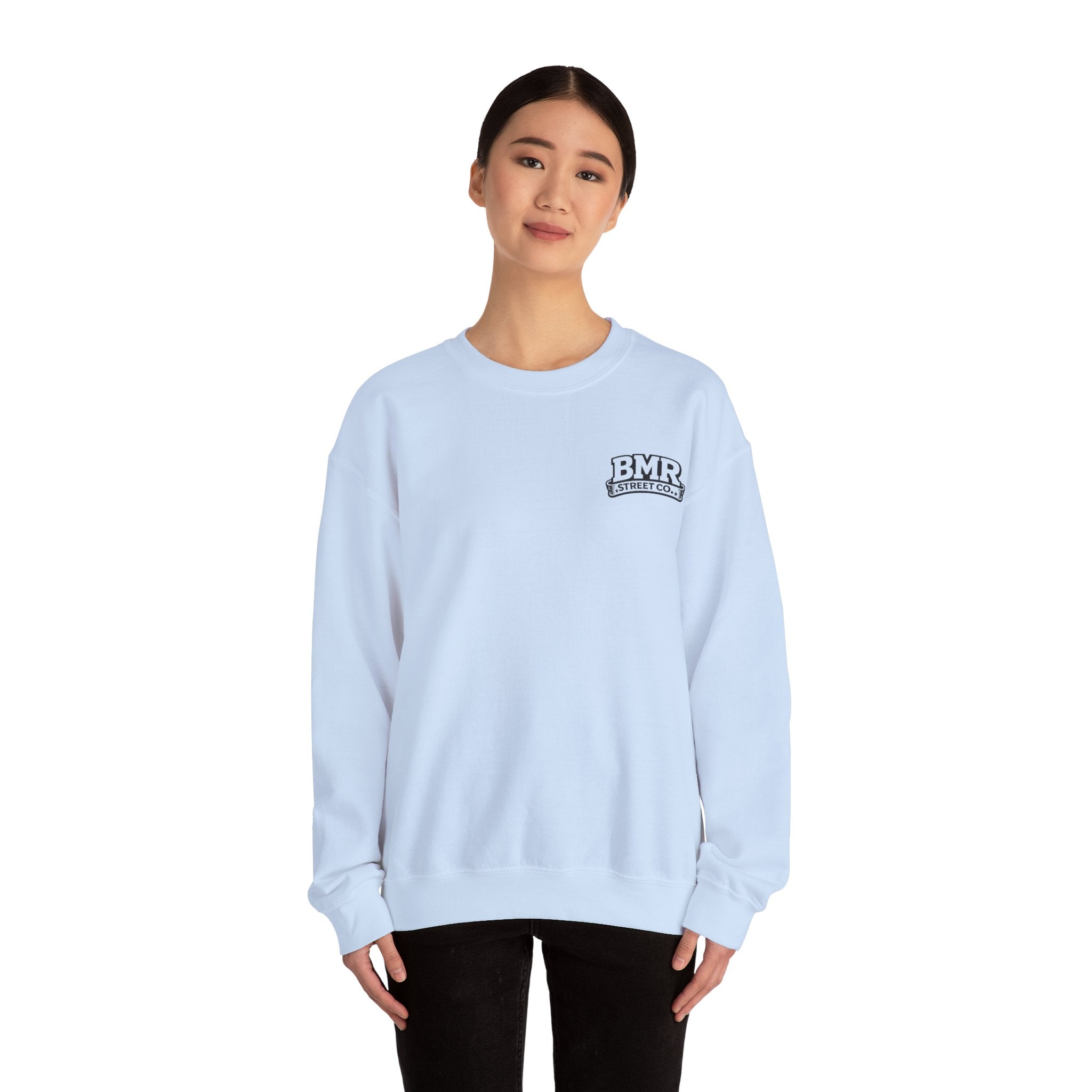 BMR Vintage Crest Crewneck Sweatshirt — White Casual Logo Pullover