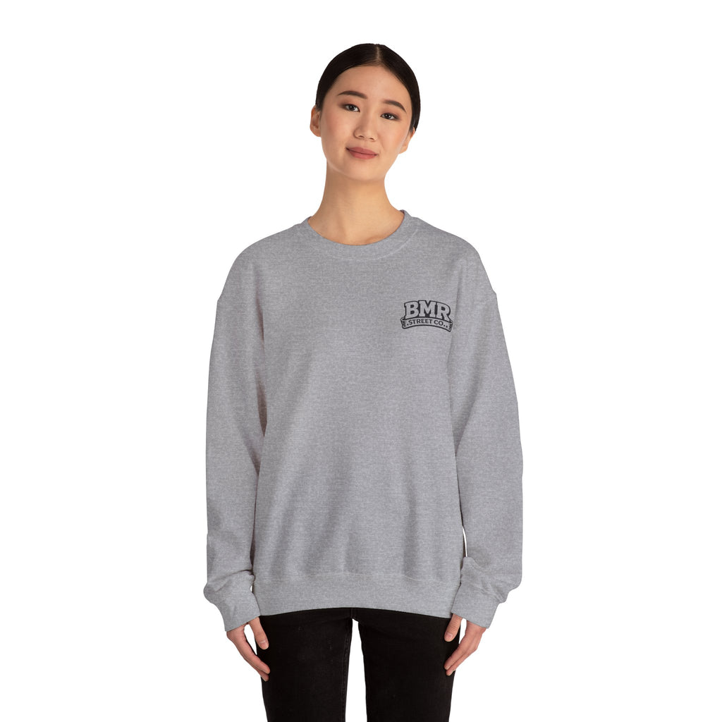 BMR Vintage Crest Crewneck Sweatshirt — White Casual Logo Pullover