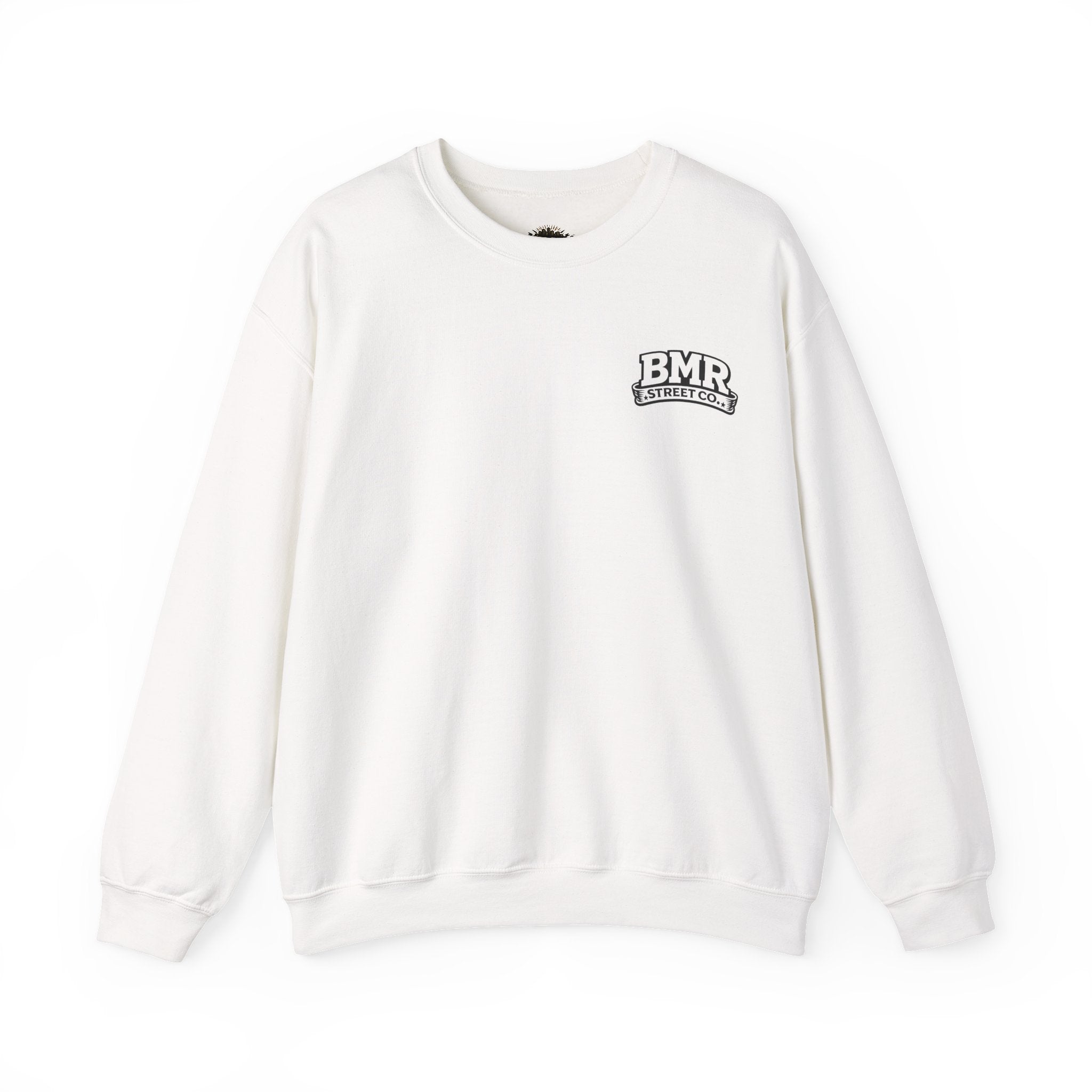 BMR Vintage Crest Crewneck Sweatshirt — White Casual Logo Pullover
