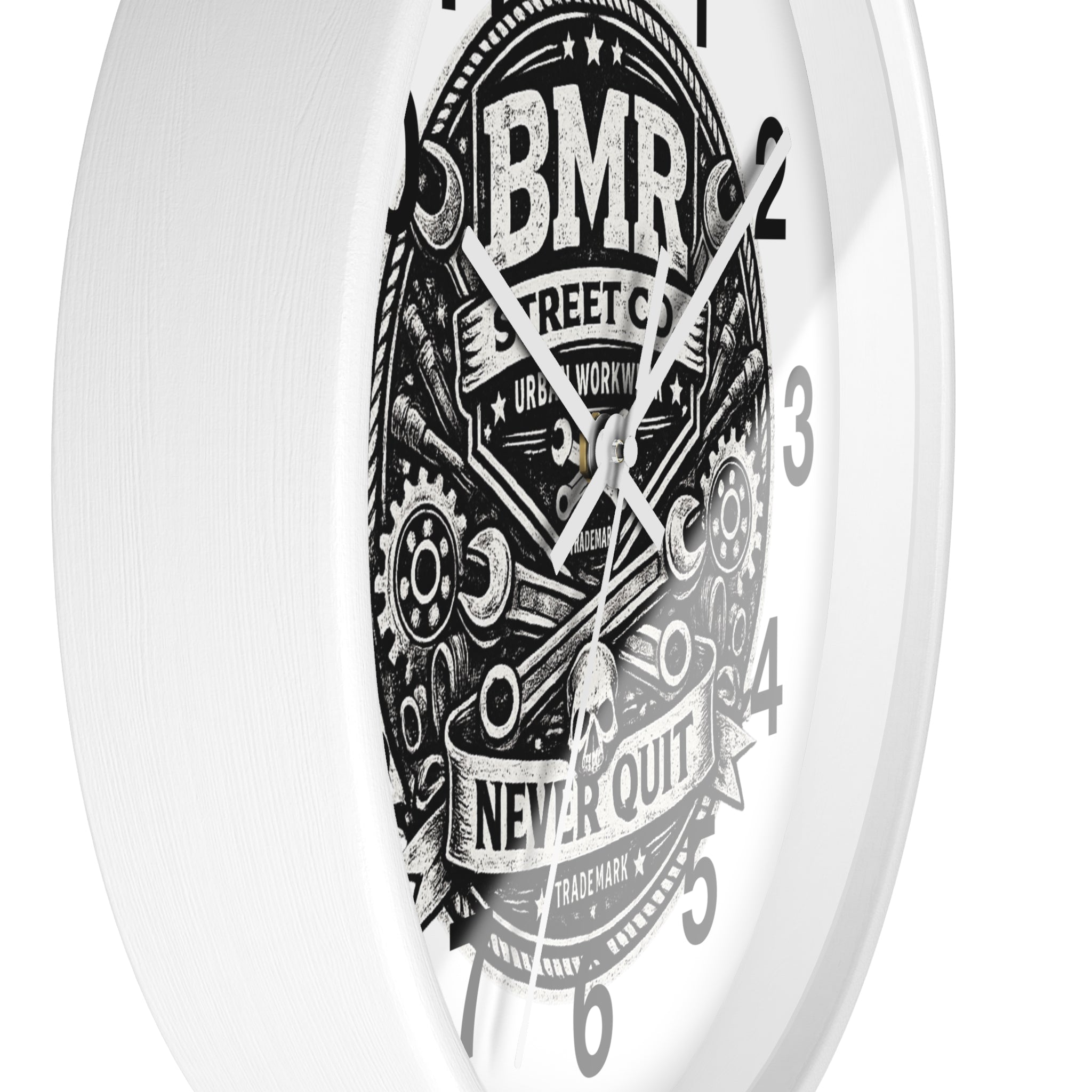 Never Quit Wall Clock — BMR Street Co. Skull & Wrench Garage Decor
