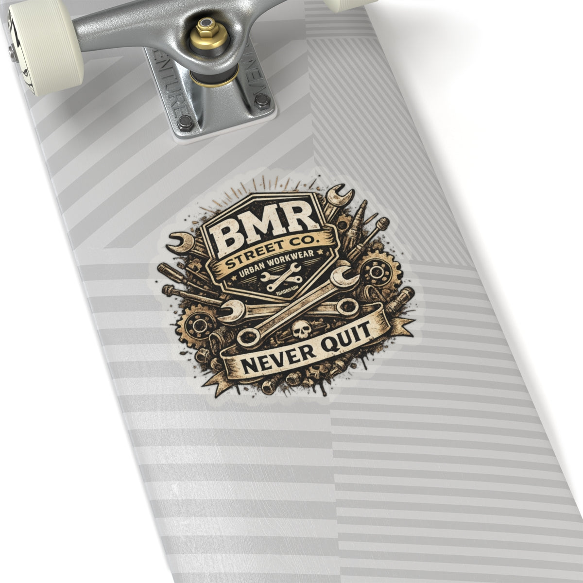 Kiss-Cut Sticker — 'BMR Street Co. Never Quit' Vintage Mechanic Emblem