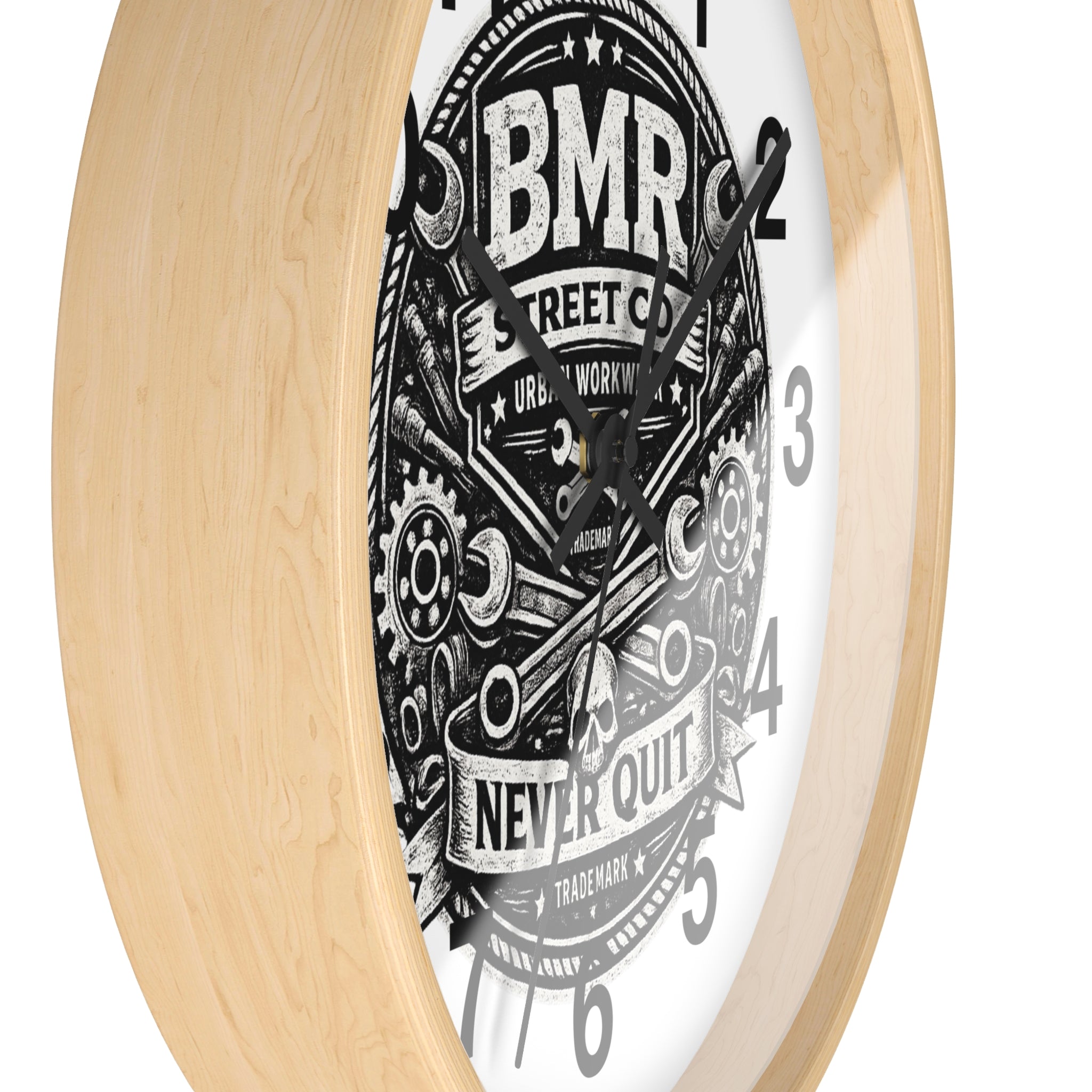Never Quit Wall Clock — BMR Street Co. Skull & Wrench Garage Decor