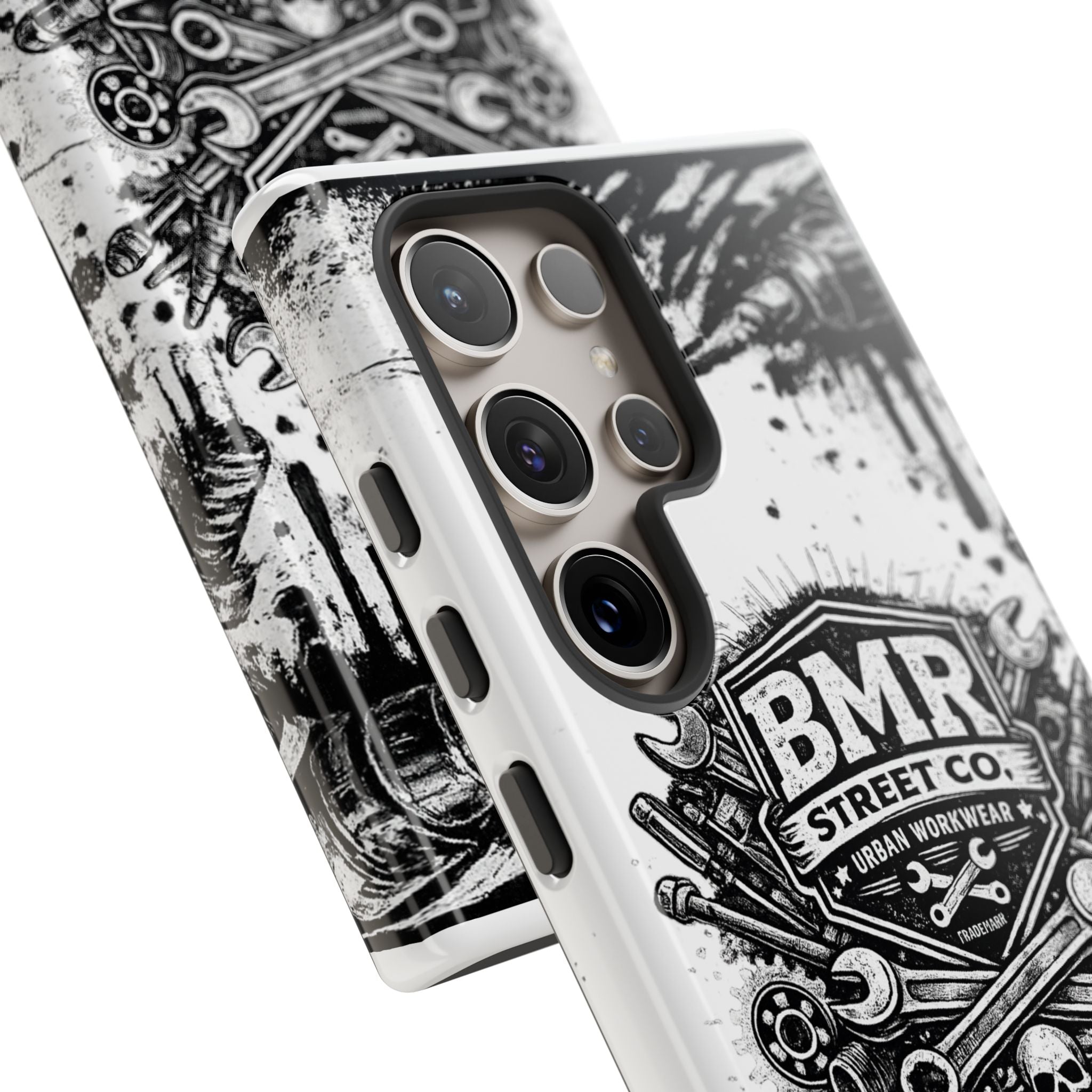 BMR Street Co. 'Never Quit' Tough Phone Case — Industrial Motorcycle Grunge Design