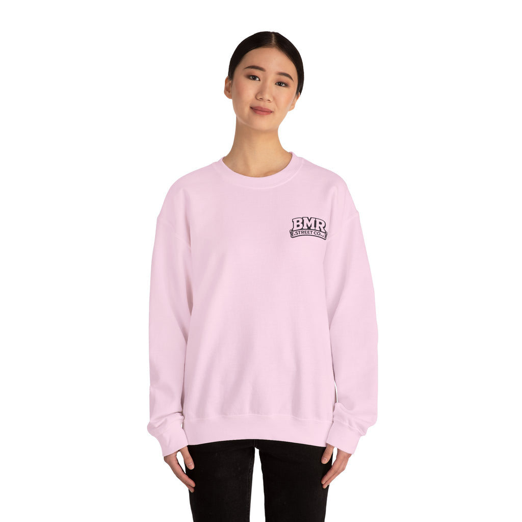BMR Vintage Crest Crewneck Sweatshirt — White Casual Logo Pullover