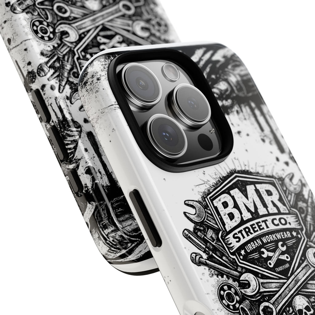 BMR Street Co. 'Never Quit' Tough Phone Case — Industrial Motorcycle Grunge Design
