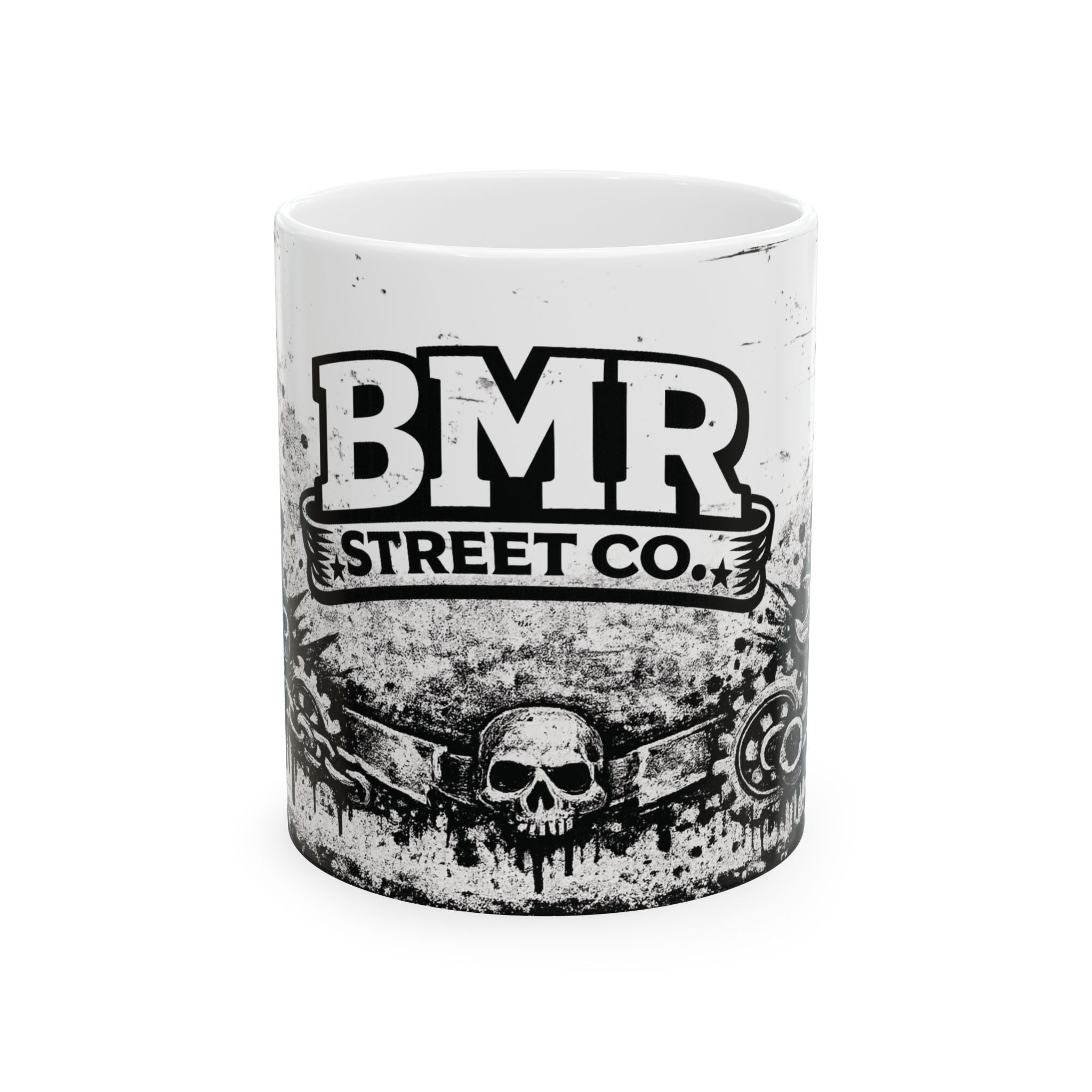 BMR Street Co. Skull Mug — Gothic Motorcycle Gear Ceramic Coffee Cup (11oz/15oz)