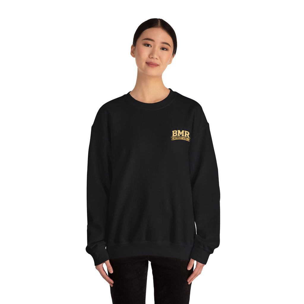 BMR Vintage Crest Crewneck Sweatshirt — White Casual Logo Pullover