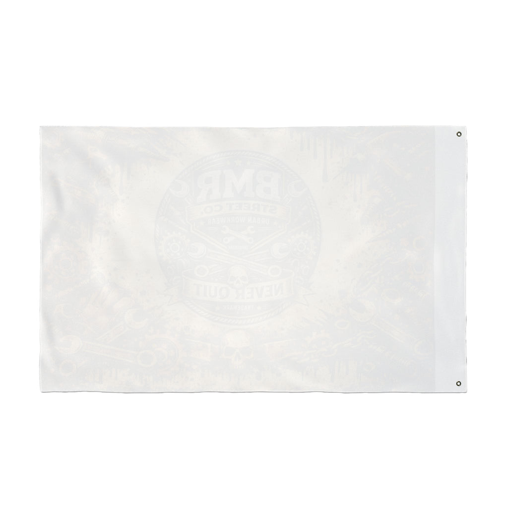 BMR Street Co. Vintage Motorcycle Skull Flag — Double-Sided Garage Banner