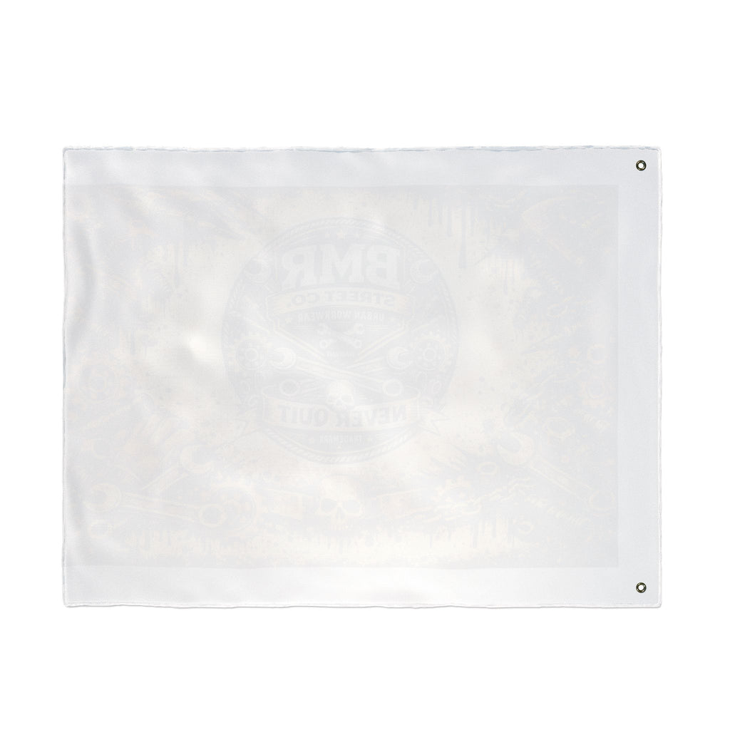 BMR Street Co. Vintage Motorcycle Skull Flag — Double-Sided Garage Banner