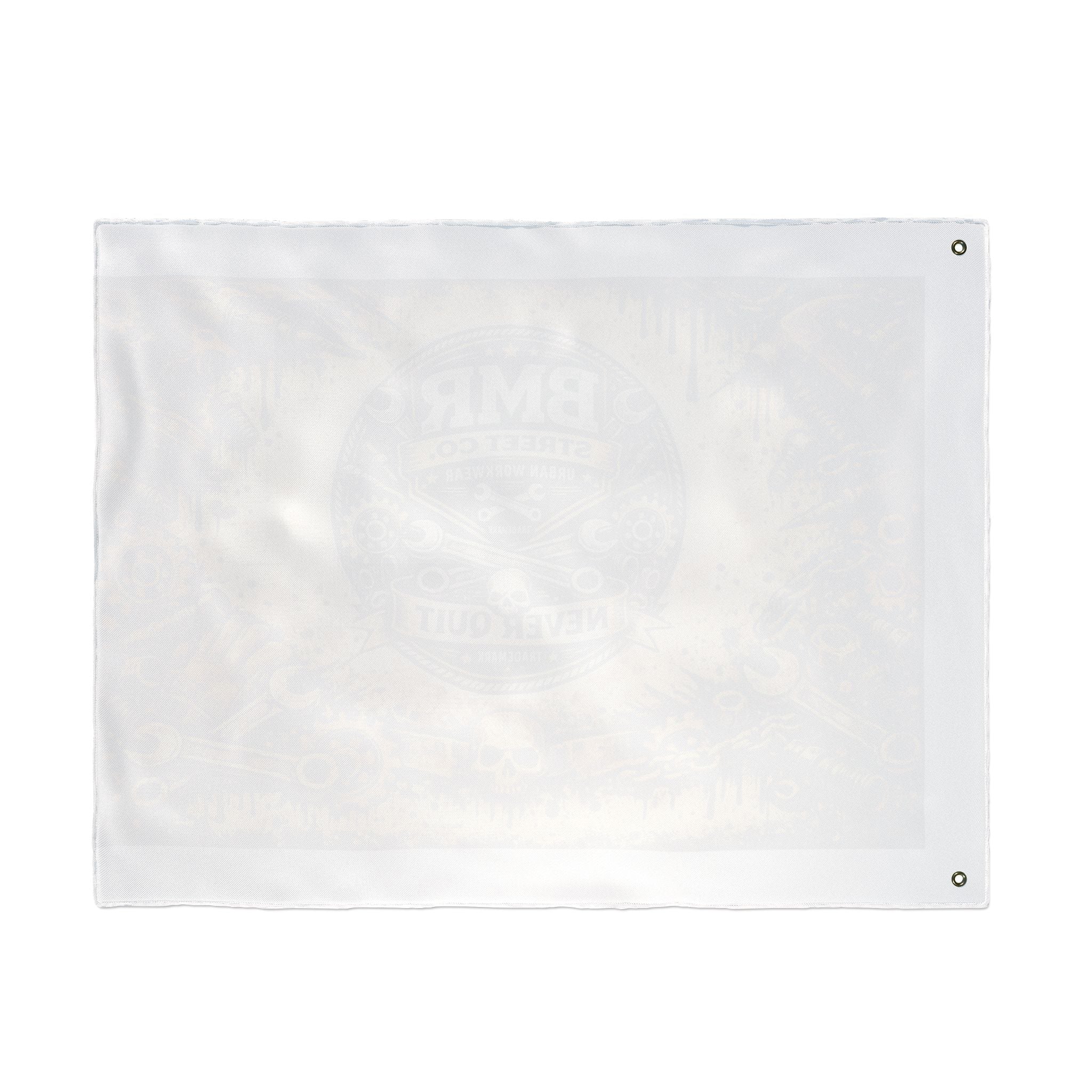 BMR Street Co. Vintage Motorcycle Skull Flag — Double-Sided Garage Banner