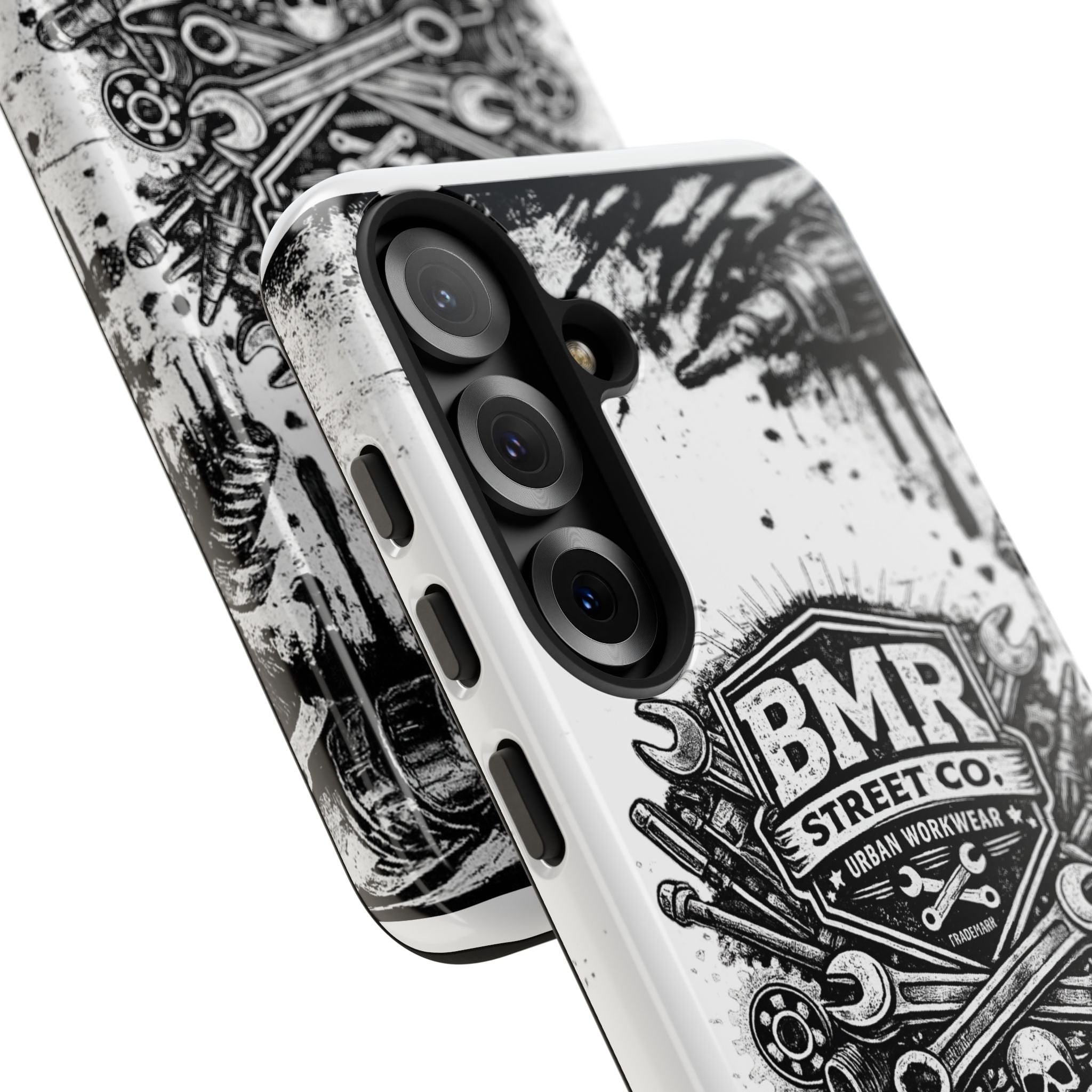 BMR Street Co. 'Never Quit' Tough Phone Case — Industrial Motorcycle Grunge Design