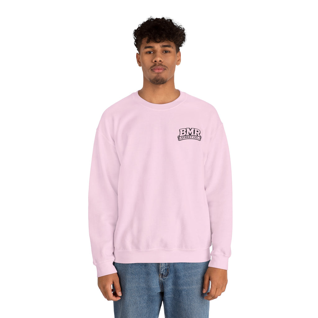 BMR Vintage Crest Crewneck Sweatshirt — White Casual Logo Pullover