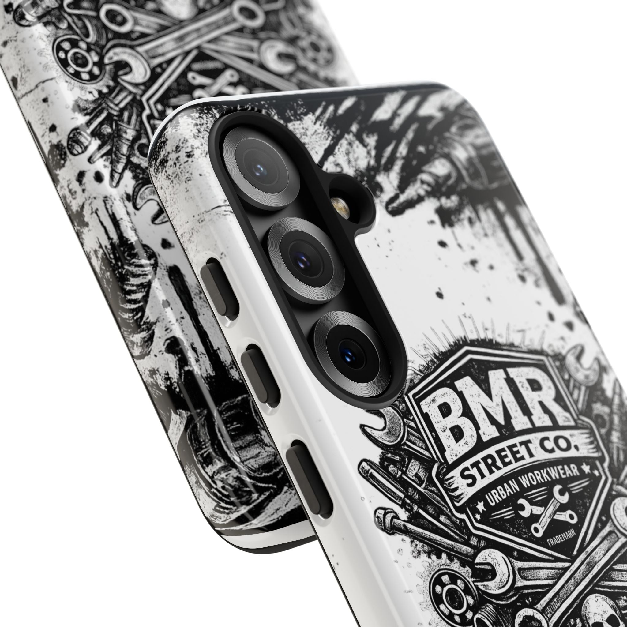 BMR Street Co. 'Never Quit' Tough Phone Case — Industrial Motorcycle Grunge Design