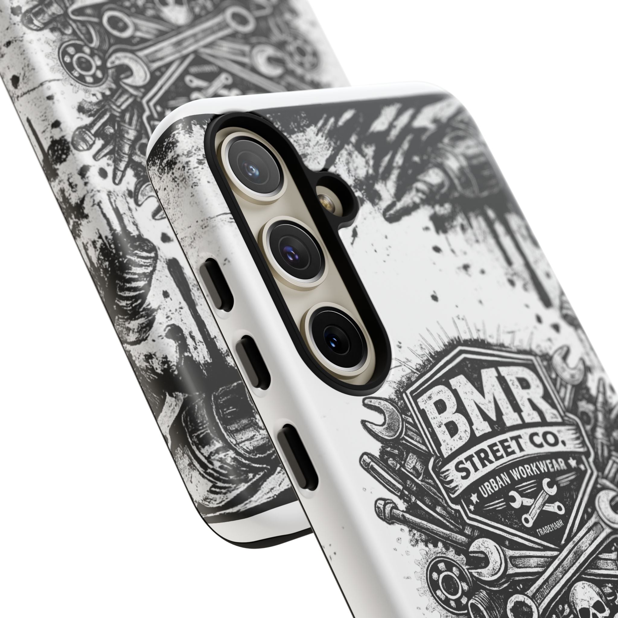 BMR Street Co. 'Never Quit' Tough Phone Case — Industrial Motorcycle Grunge Design