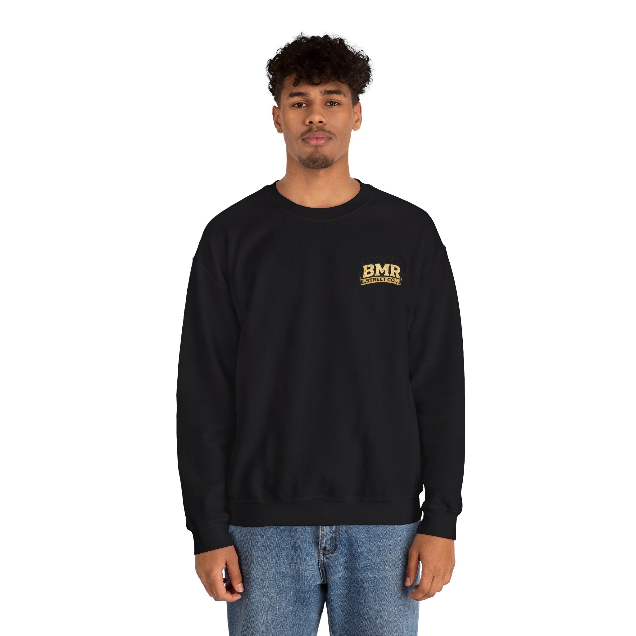 BMR Vintage Crest Crewneck Sweatshirt — White Casual Logo Pullover