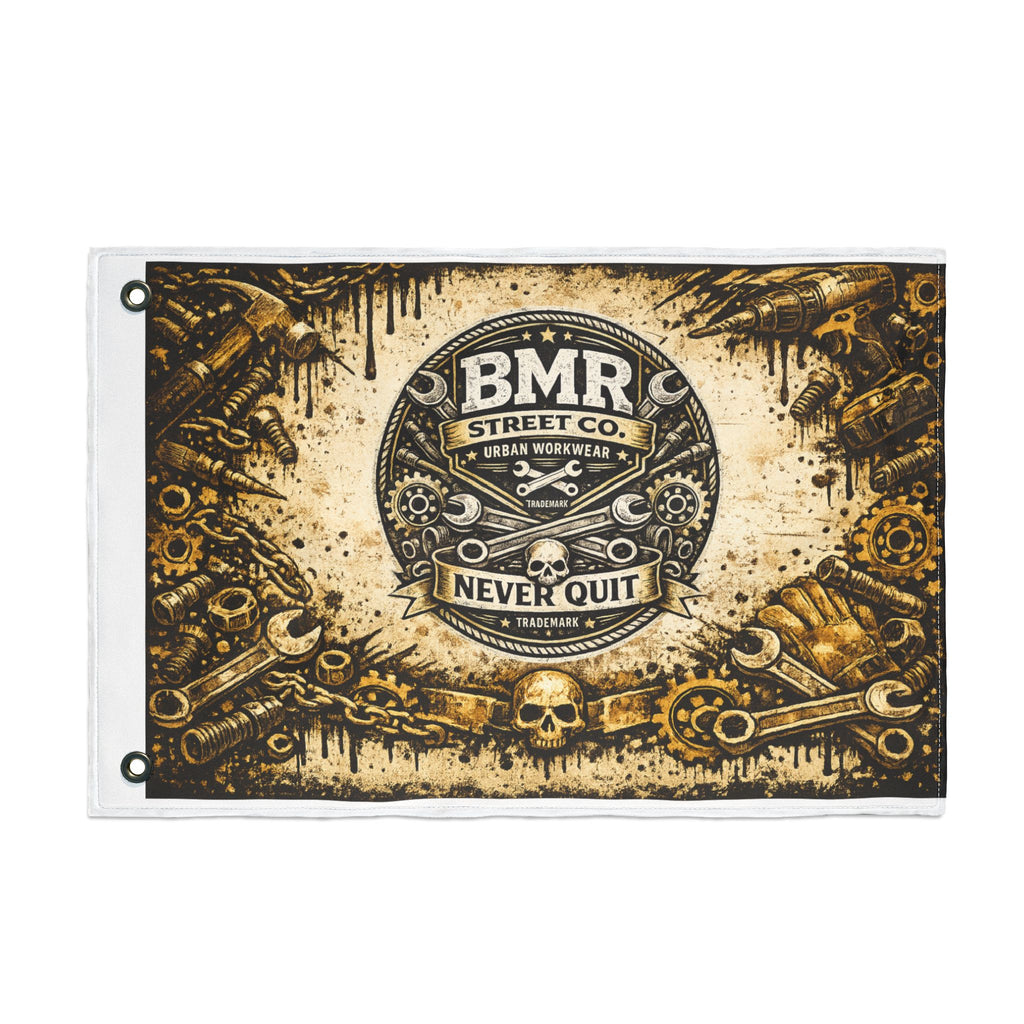 BMR Street Co. Vintage Motorcycle Skull Flag — Double-Sided Garage Banner