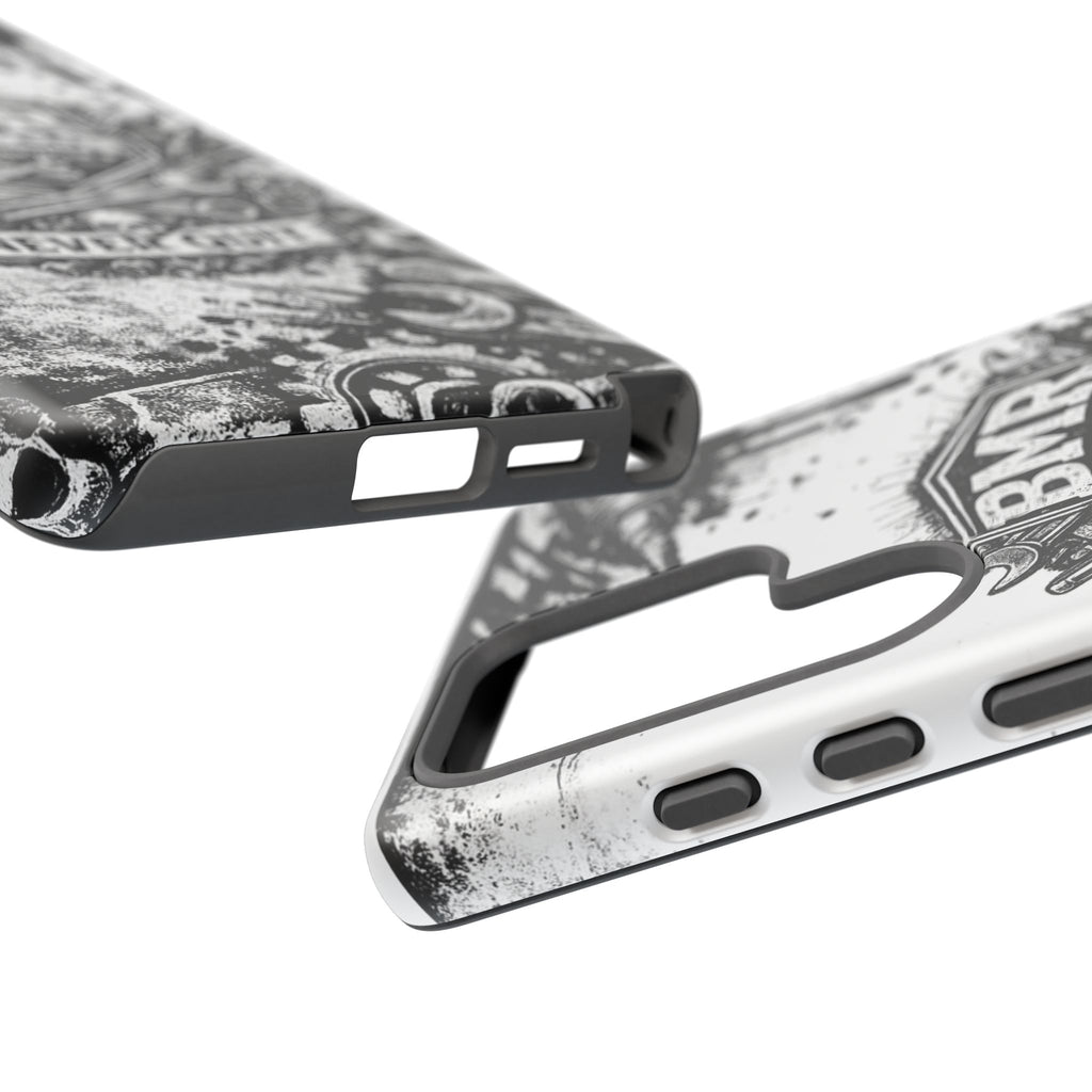 BMR Street Co. 'Never Quit' Tough Phone Case — Industrial Motorcycle Grunge Design