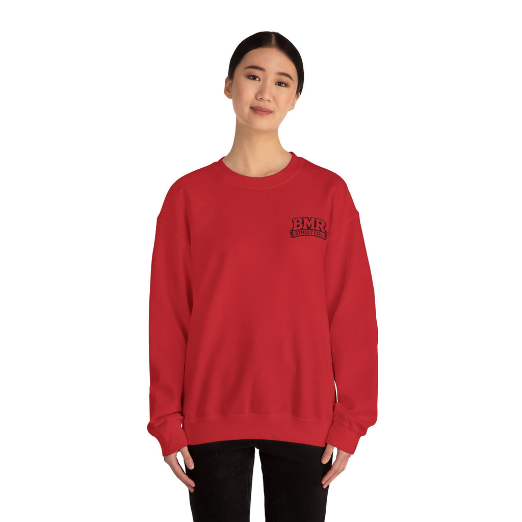 BMR Vintage Crest Crewneck Sweatshirt — White Casual Logo Pullover