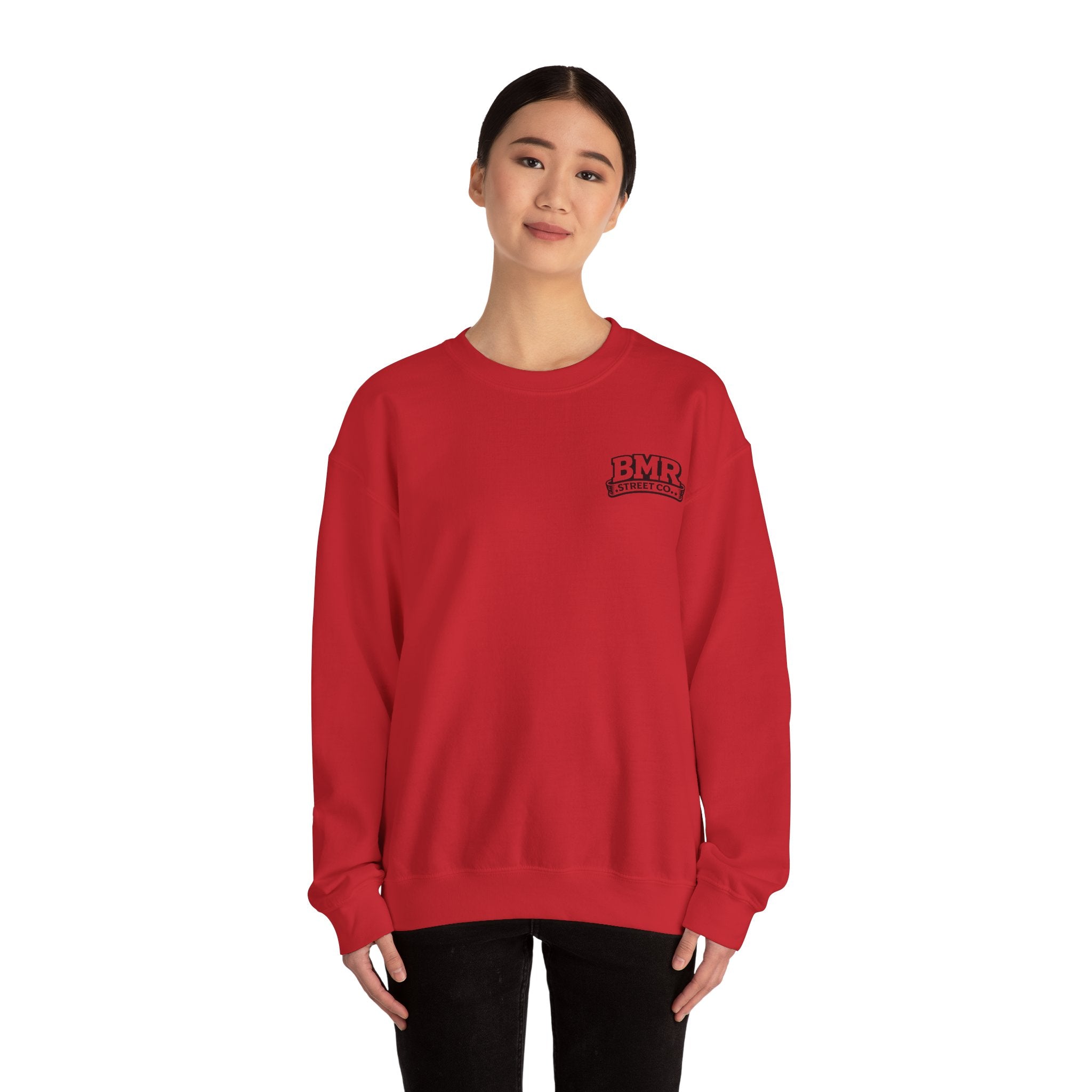 BMR Vintage Crest Crewneck Sweatshirt — White Casual Logo Pullover