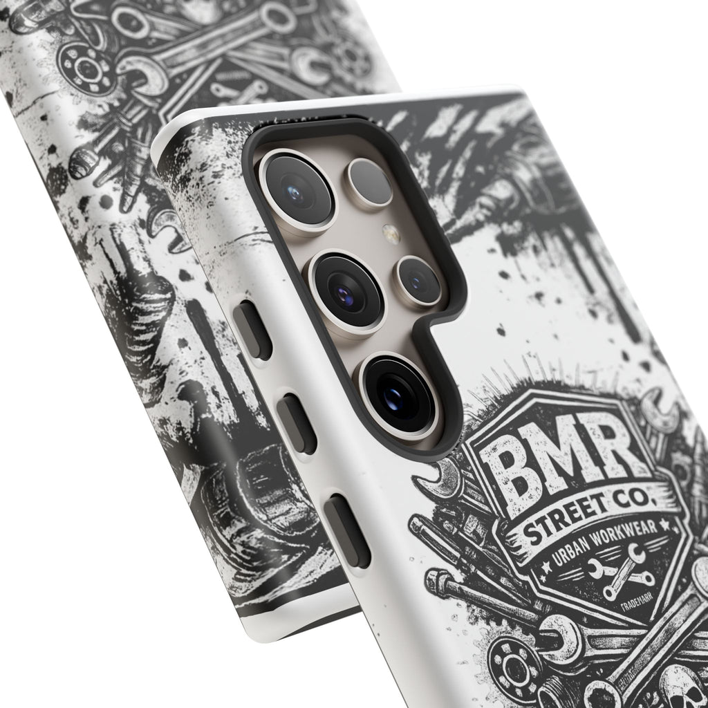BMR Street Co. 'Never Quit' Tough Phone Case — Industrial Motorcycle Grunge Design