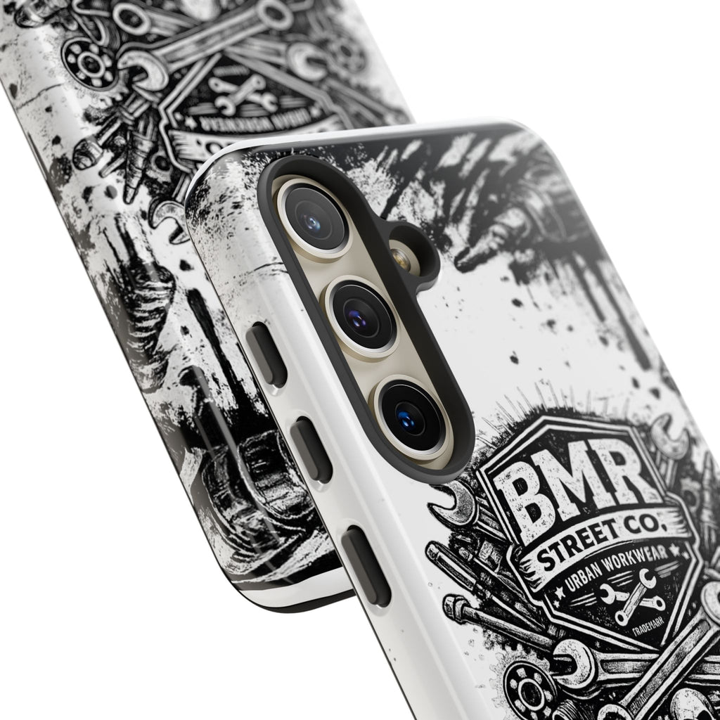 BMR Street Co. 'Never Quit' Tough Phone Case — Industrial Motorcycle Grunge Design