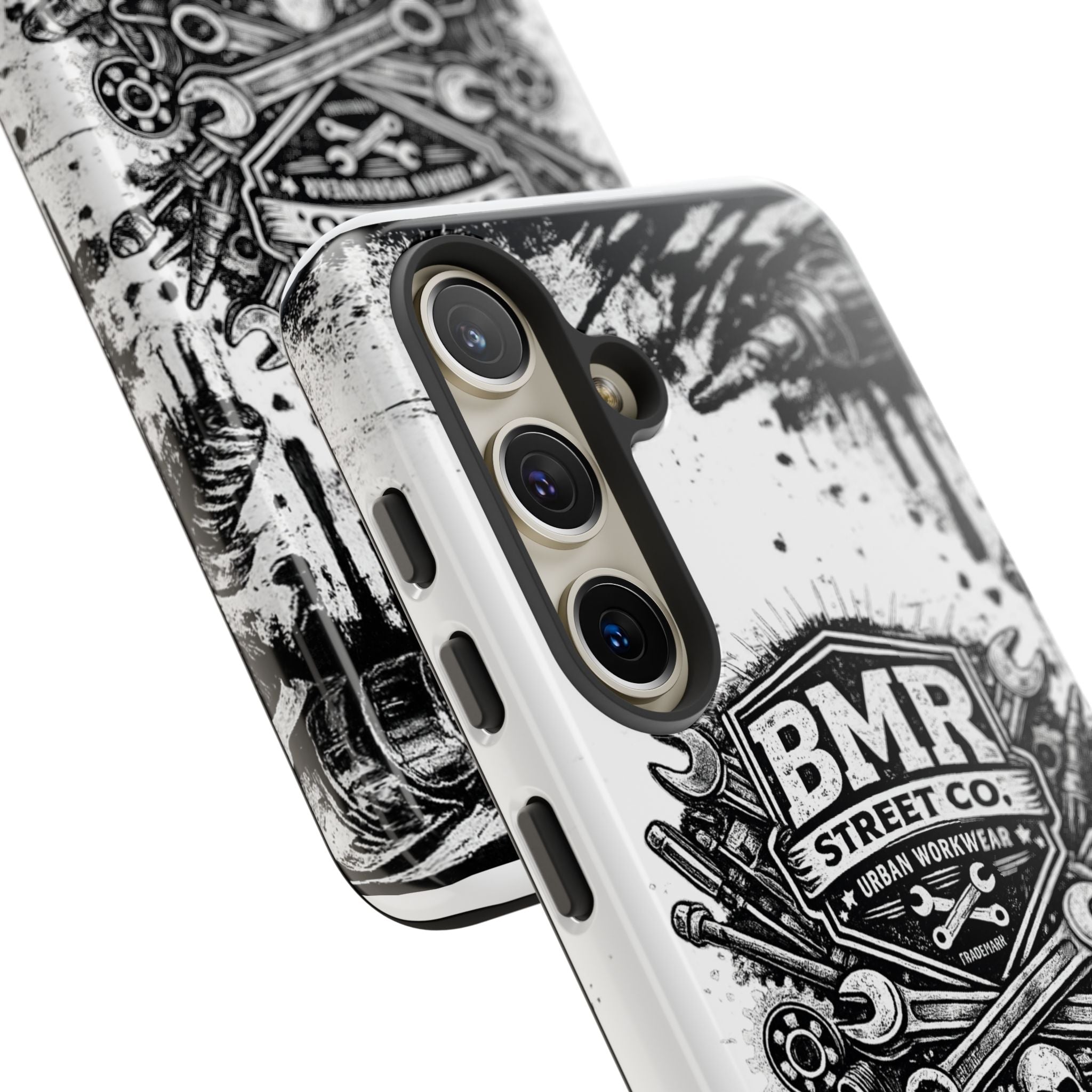 BMR Street Co. 'Never Quit' Tough Phone Case — Industrial Motorcycle Grunge Design