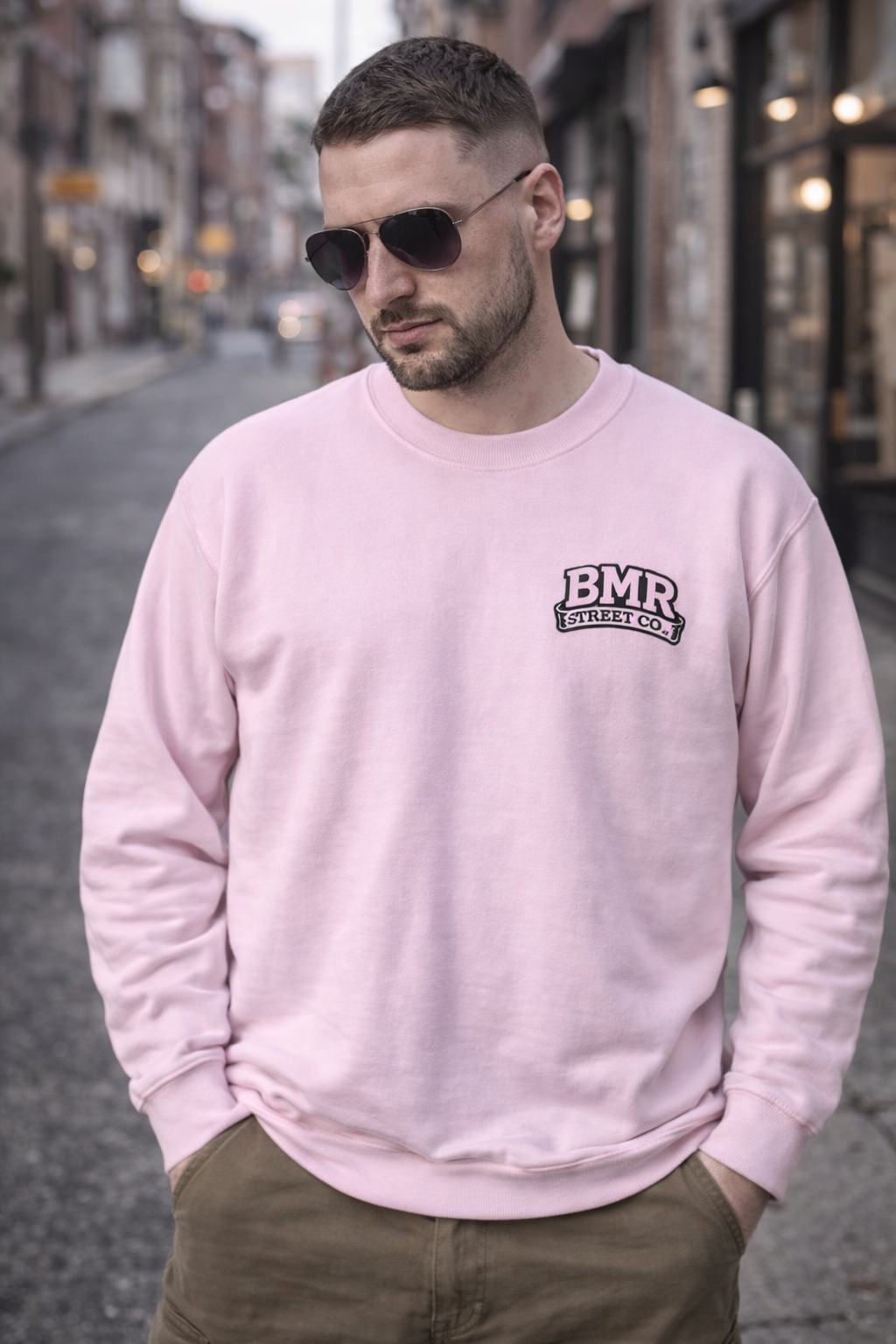 BMR Vintage Crest Crewneck Sweatshirt — White Casual Logo Pullover